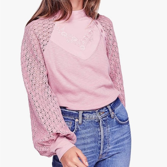 Free People Tops - free people sweetest thing embroidered lace sleeve shirt size small